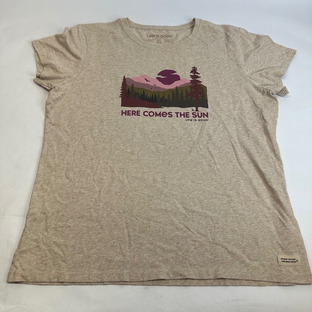 Life is Good Womens XL Crusher Tee Here Comes the Sun SS Crew Neck T-Shirt